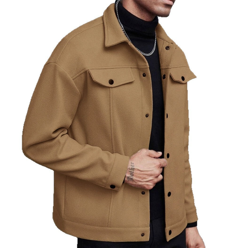 Men's Overshirt Jacket in Trucker Style with Wool Blend Look and Snap Buttons Chichicherry