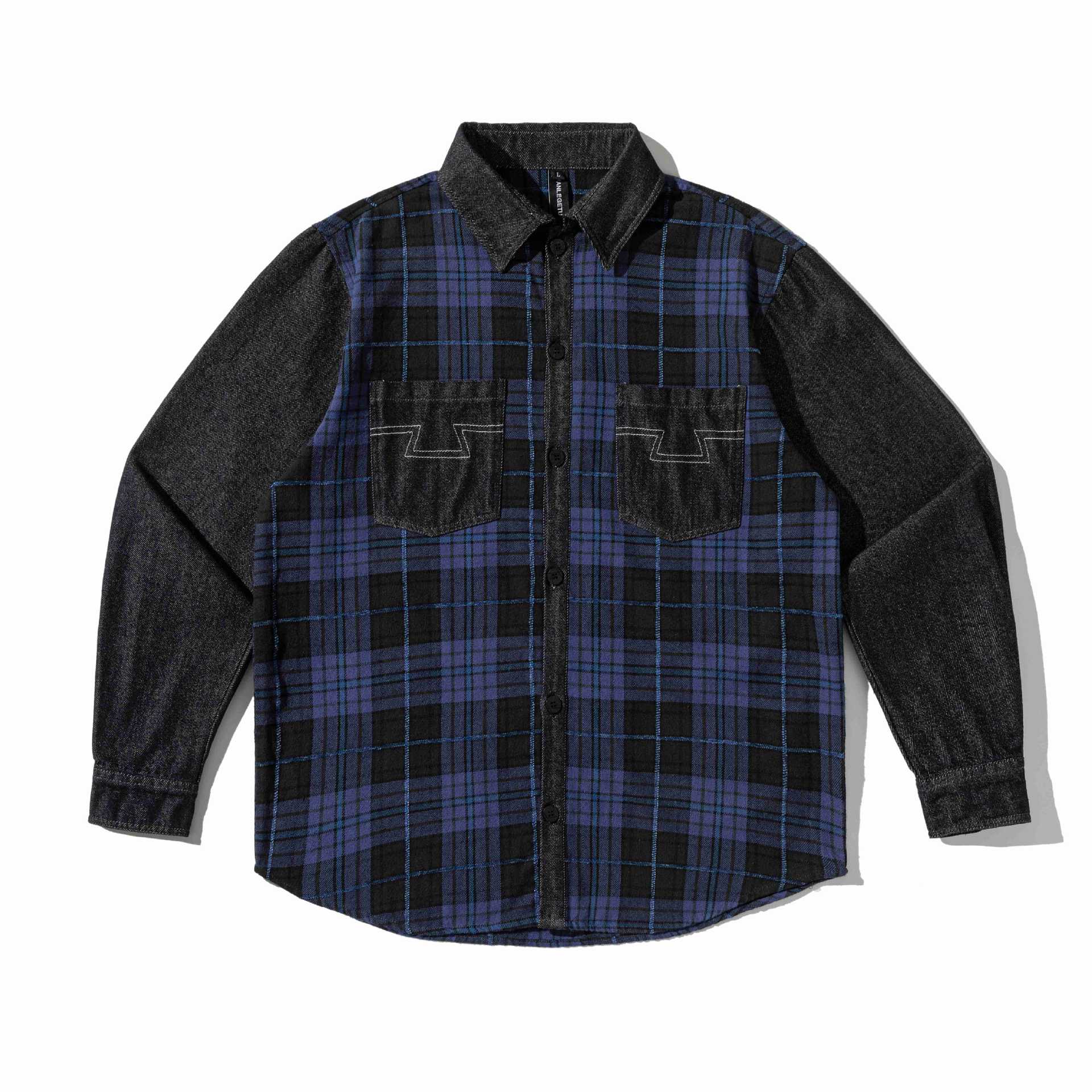 Men's checkered transition shirt with contrast sleeves and patch chest pockets Chichicherry