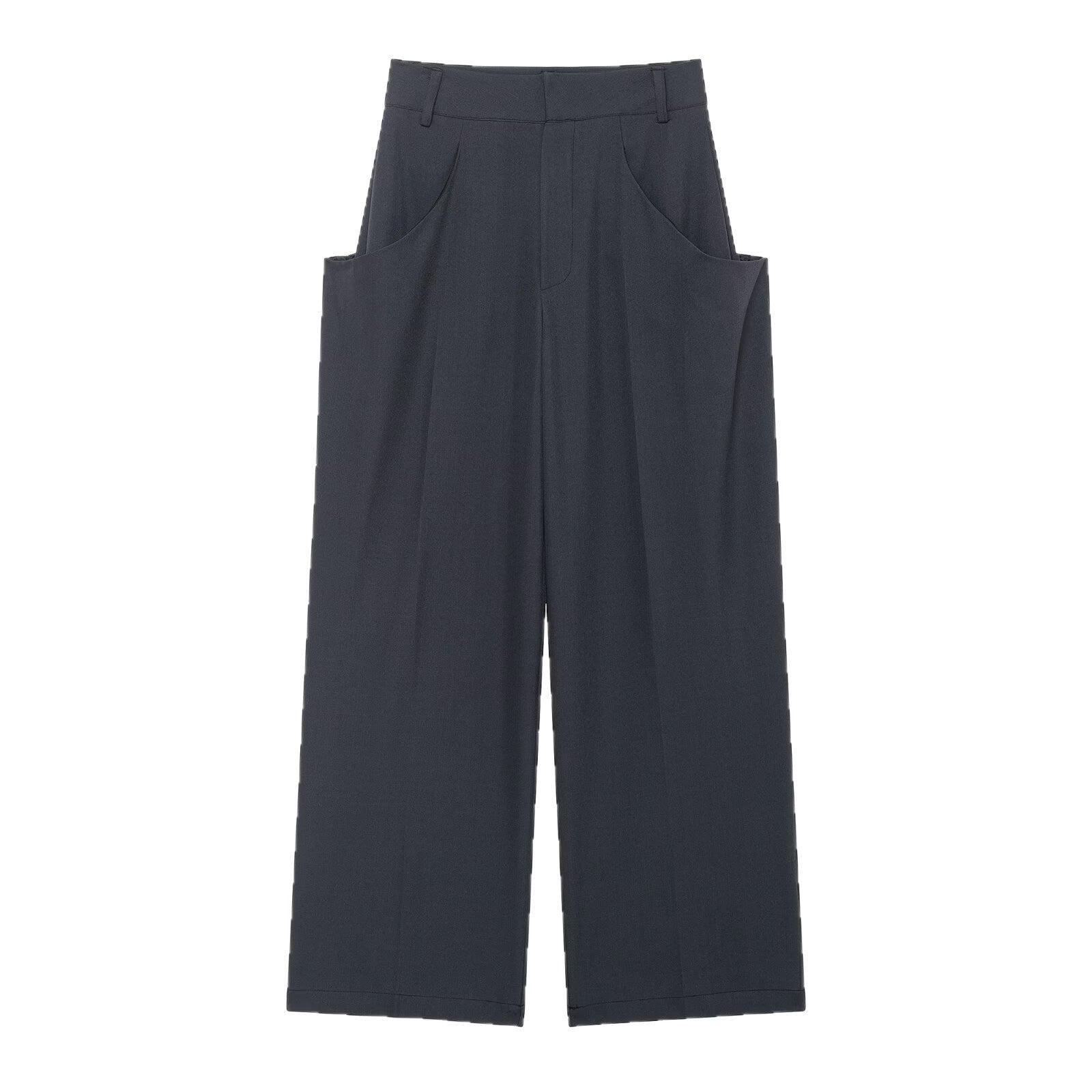 Women Wide Culotte Pants with High Waist and Large Patch Pockets Chichicherry