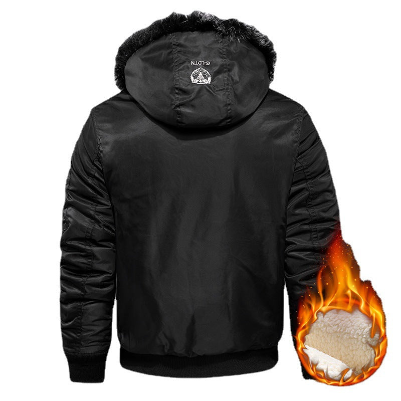 Men's Padded Pilot Bomber with Teddy Fleece Lining, Faux Fur Hood and Utility Pockets Chichicherry