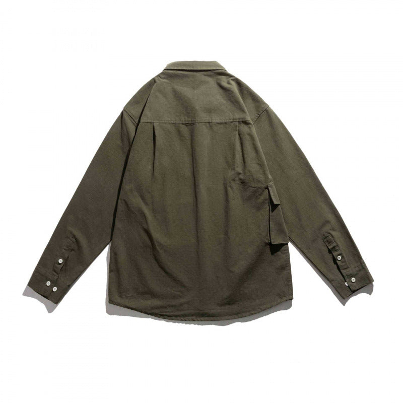 Unisex Boxy Utility Overshirt with Contrasting Chest Applique and Flap Pockets Chichicherry