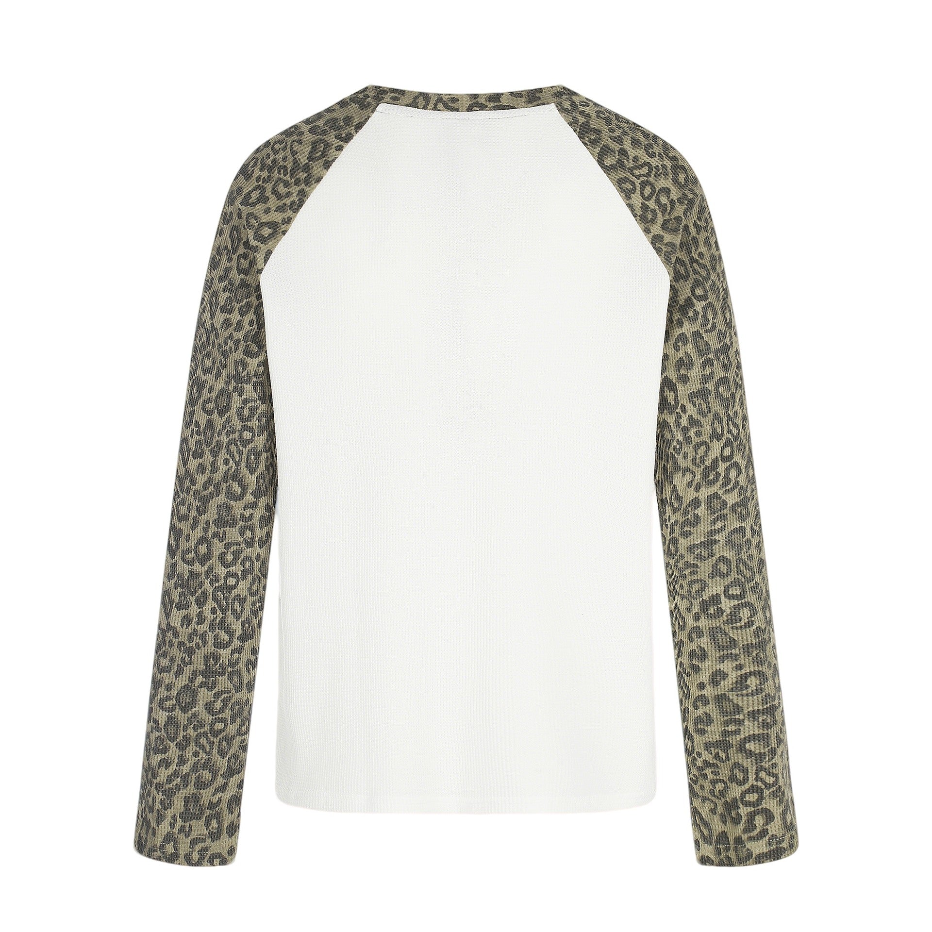 Women's Long Sleeve Shirt in Baseball Style with Leopard Sleeves and Graphic Print Chichicherry