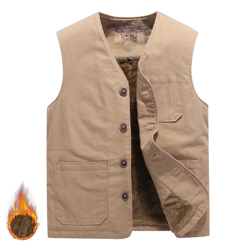 Men's Robust Thermo-Canvas Vest with Warming Teddy Lining and Button Closure Chichicherry