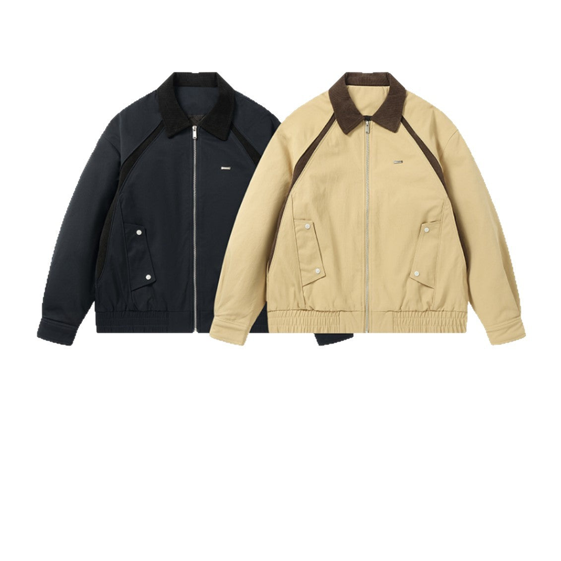 Men's cropped boxy blouson with corduroy collar, two-way zipper, and flap pockets Chichicherry