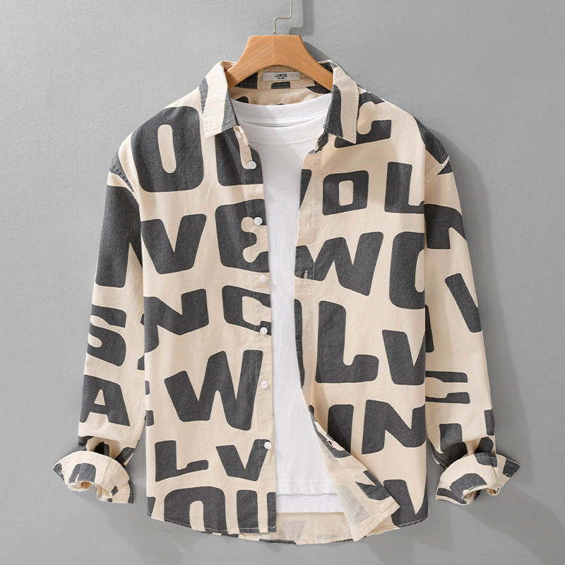 Men's cotton overshirt with all-over lettering print, relaxed fit and kent collar Chichicherry