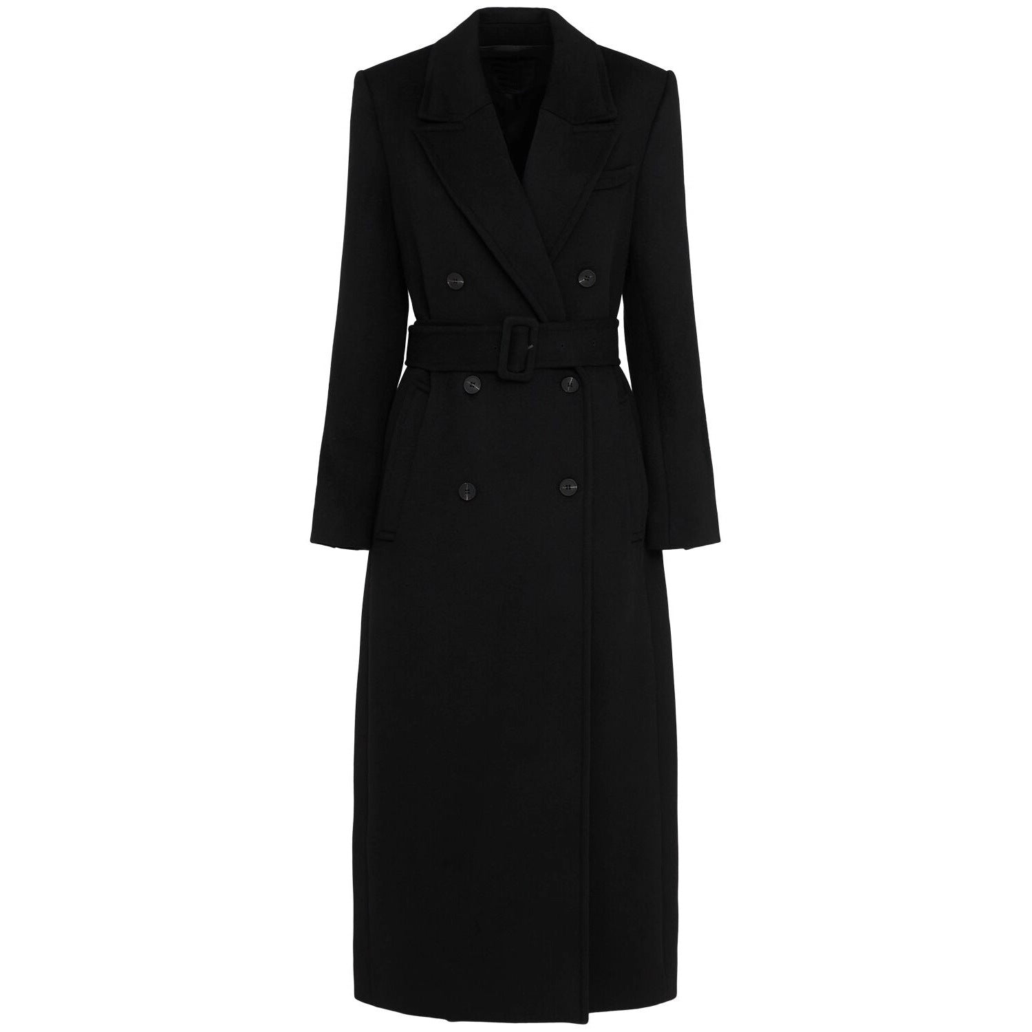 Women Longline Double-Breasted Wool Blend Coat with Tailored Cut and Fabric Belt Chichicherry