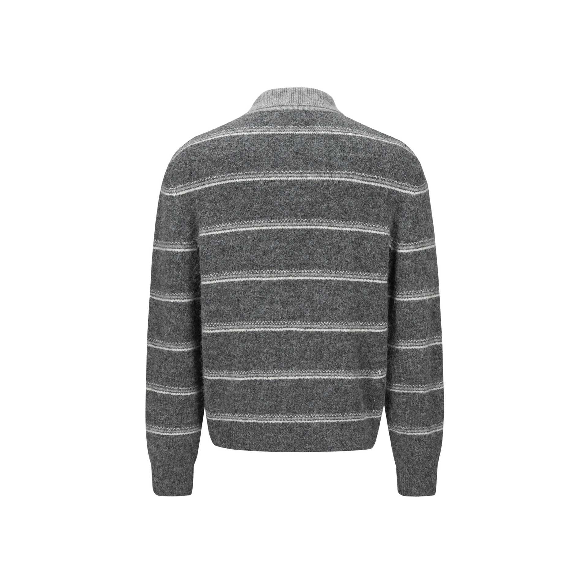 Men's Chunky Knit Polo Collar Sweater with Half Button Placket and Striped Structure Chichicherry