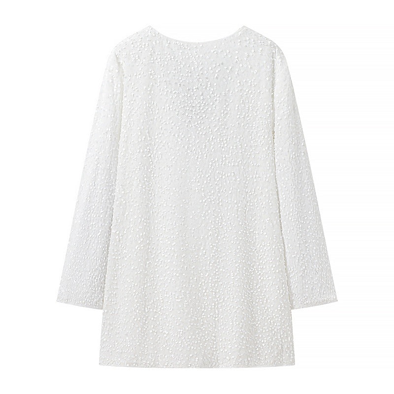 Women's Glitter Tunic with Bow Collar and Fine Sequin Structure Chichicherry