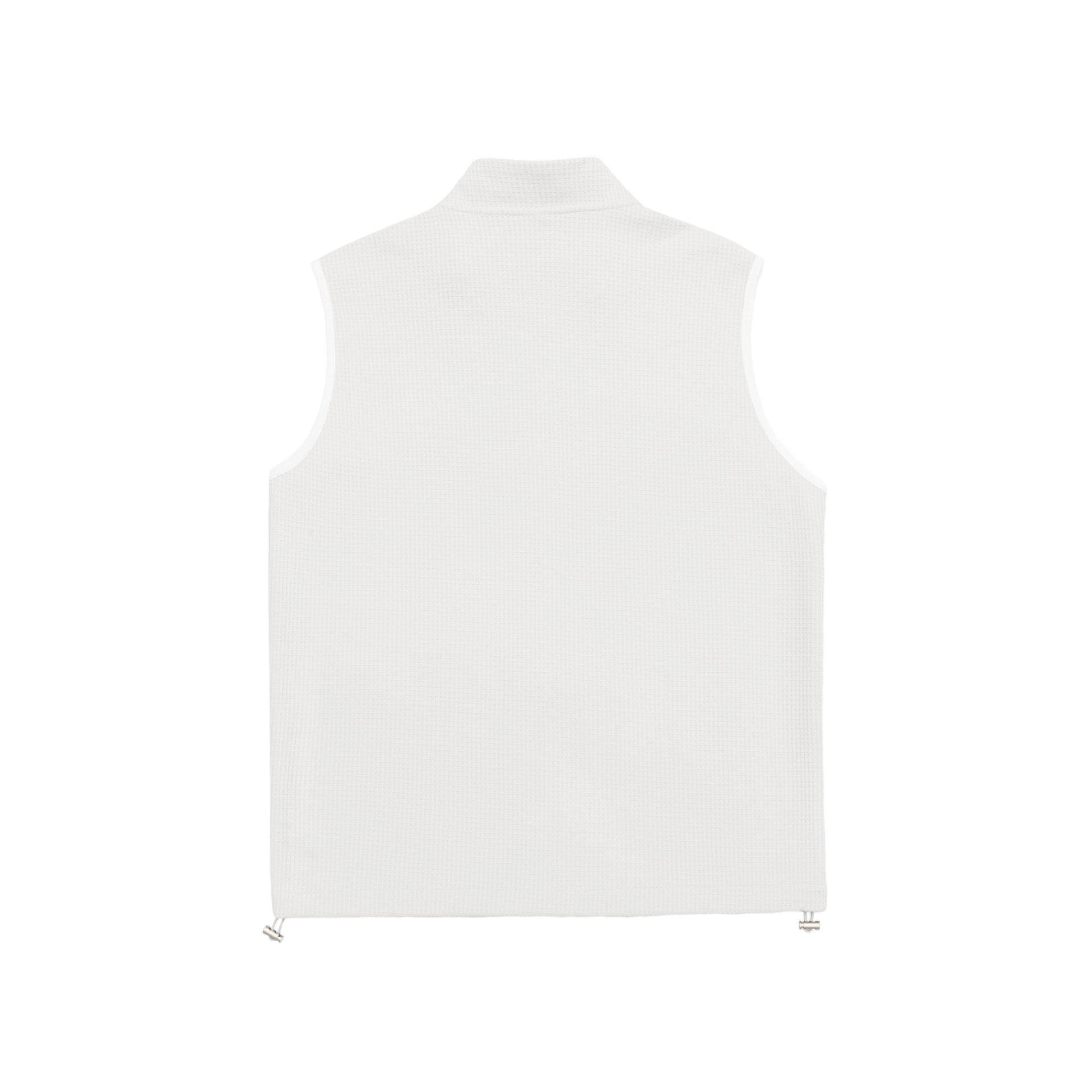 Unisex waffle-structured outdoor vest with stand-up collar, full-length zipper, and drawstring hem Chichicherry