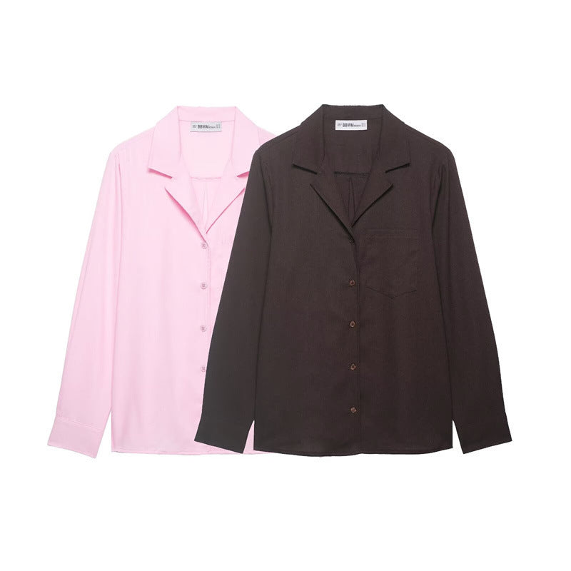 Men's Relaxed-Fit Long Sleeve Shirt with Notched Collar and Chest Pocket Chichicherry