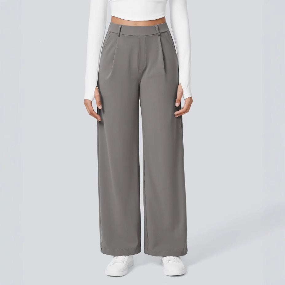 Women's Wide High-Waist Palazzo Pants with Pleats and Side Pockets Chichicherry