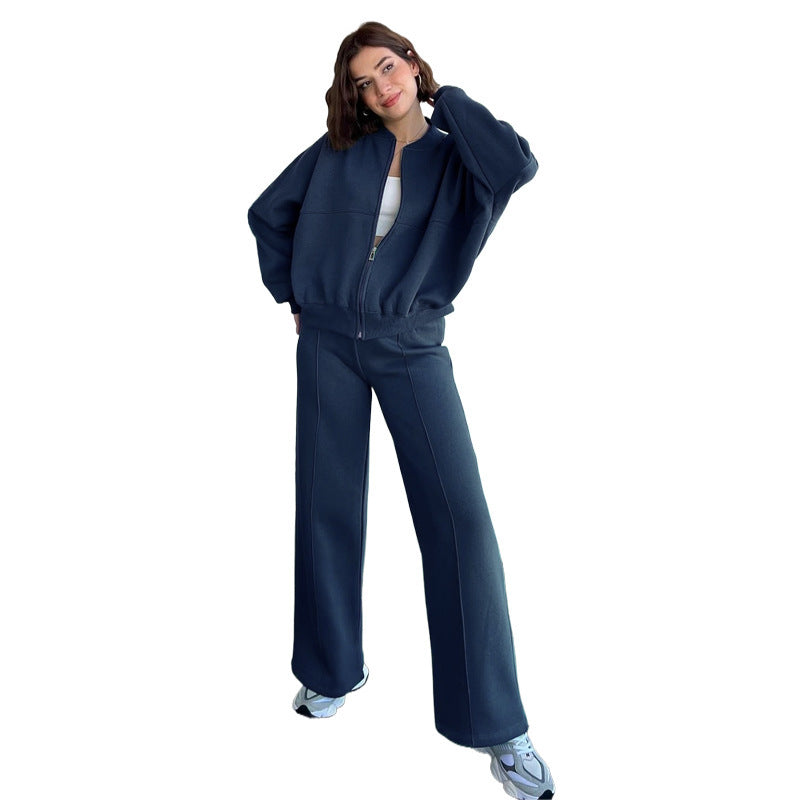 Damen Oversized Zip-Hoodie-Set mit Cropped Top und weiter Naht-Sweathose Chichicherry