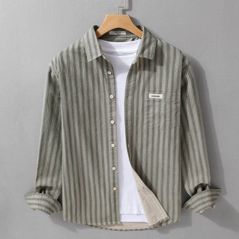 Men's Casual Striped Shirt in Overshirt Style with Kent Collar Chichicherry