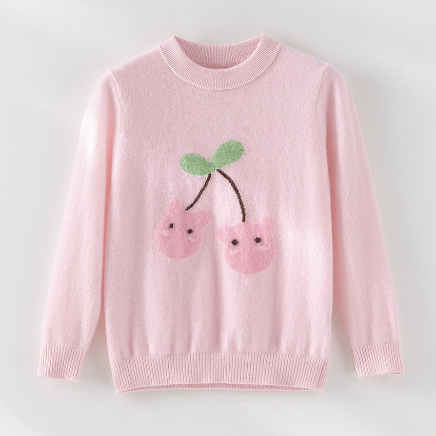 Women fine-knit sweater with playful cherry motif and round neck Chichicherry