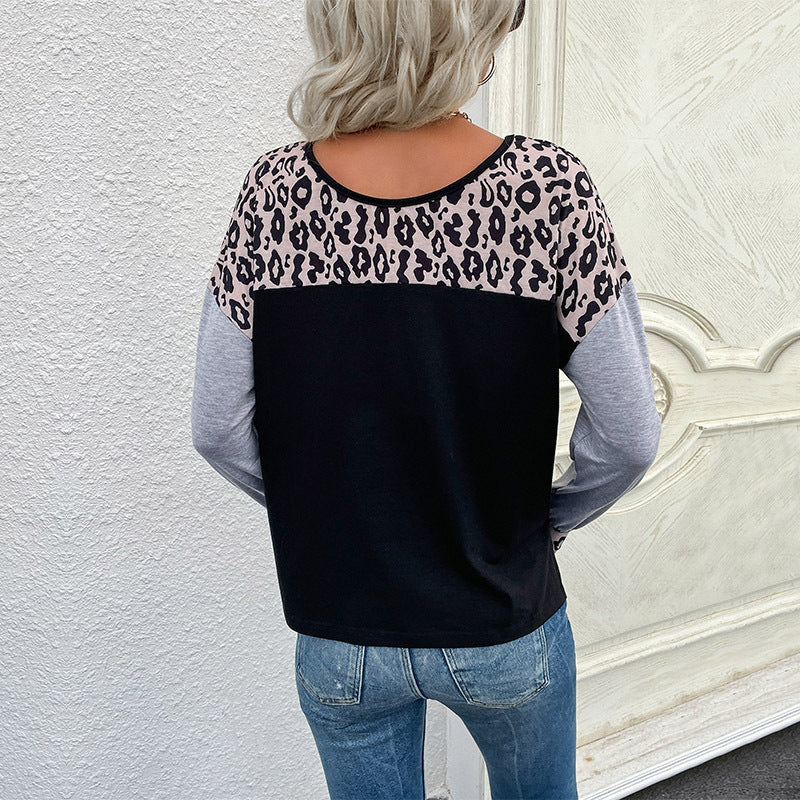 Women's Casual Long Sleeve Shirt with Leo Insert and Contrast Sleeves Chichicherry