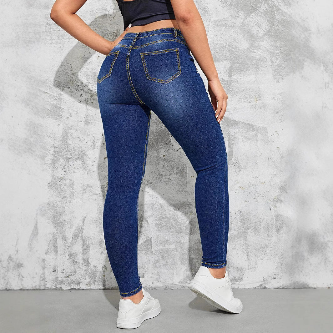 Women's High-Waisted Stretch Skinny Jeggings in Realistic Jeans Look with Figure-Flattering Waistband Chichicherry