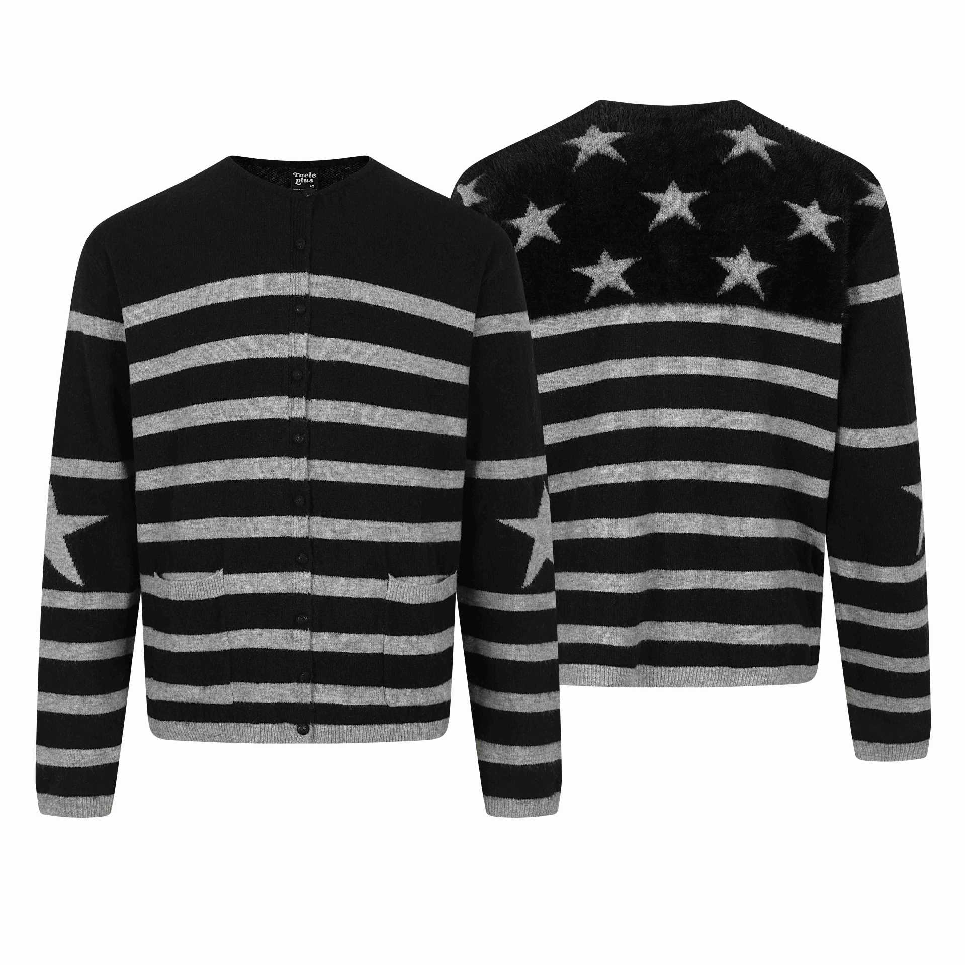 Unisex Striped Button Cardigan in Relaxed Fit with Insert Pockets Chichicherry