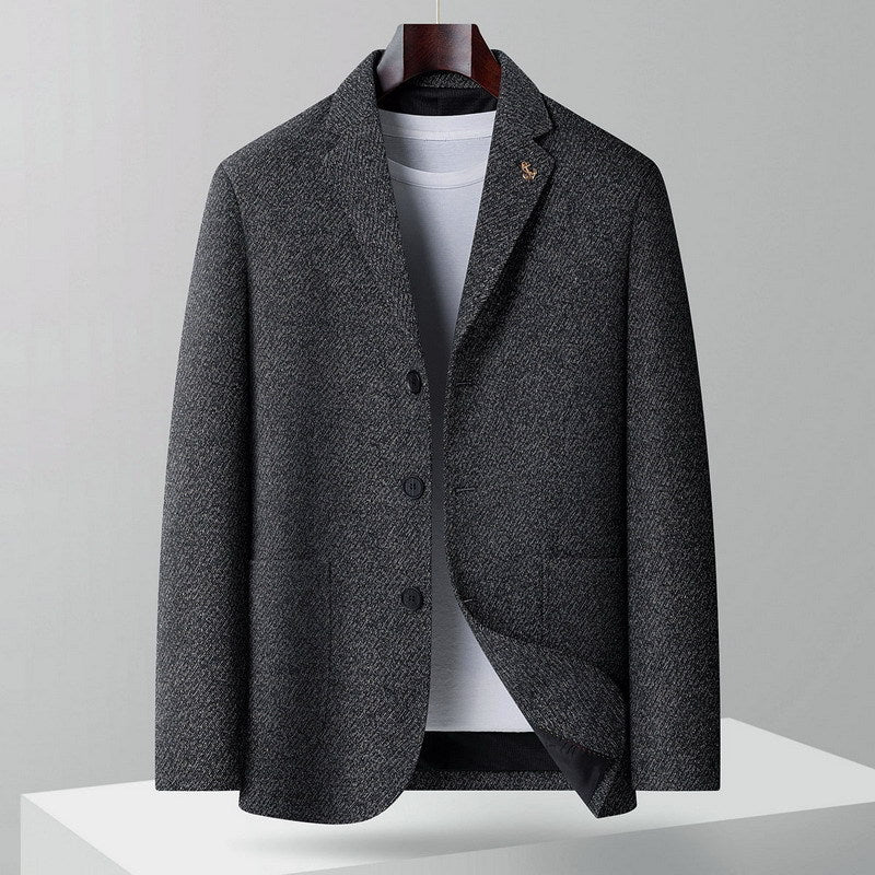 Men's Wool Blend Blazer with Herringbone Structure, Light Thermal Insulation and Patch Pockets Chichicherry