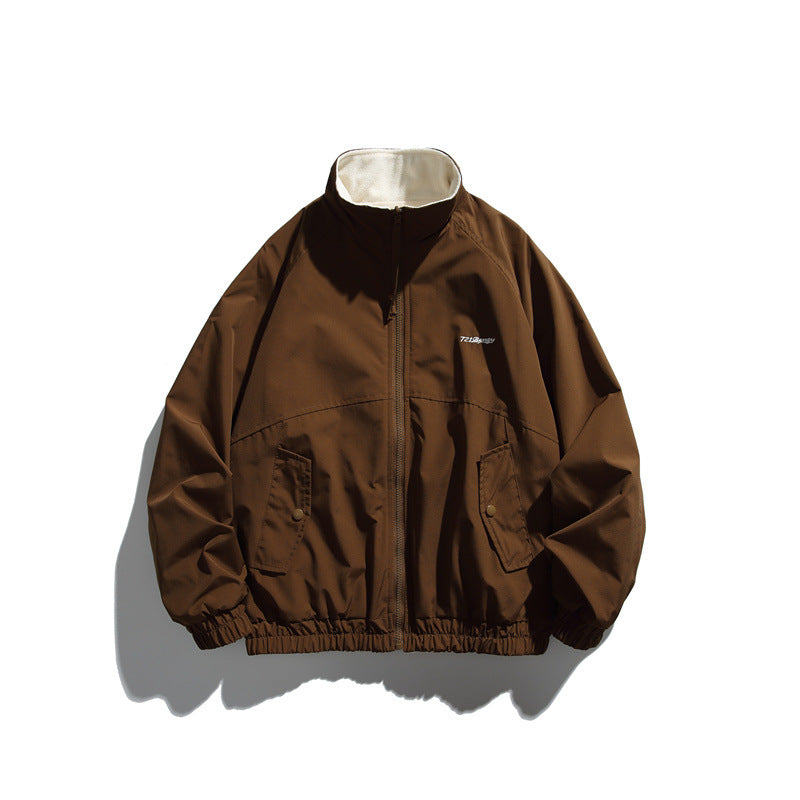 Unisex Light Boxy Windbreaker with High Collar and Contrasting Lining Chichicherry