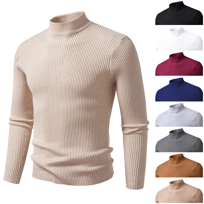 Men's ribbed mock neck pullover narrow fit thermal fine knit Chichicherry