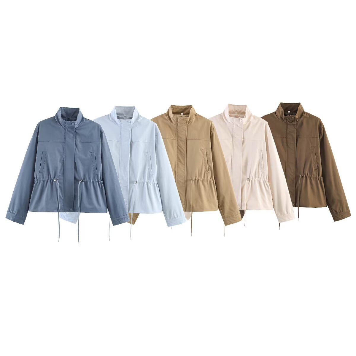 Women’s lightweight transition jacket with drawstring waist and standing collar Chichicherry