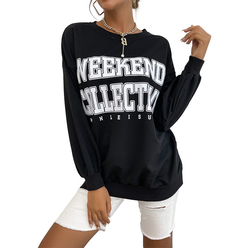 Women's Oversized Sweatshirt with College Print and Round Neck