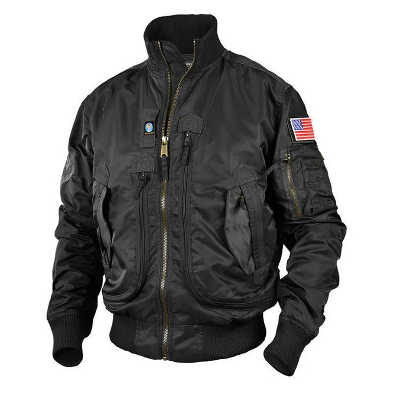 Men's Flight Bomber Jacket with Utility Pockets, Arm Pocket and Ribbed Hem Chichicherry