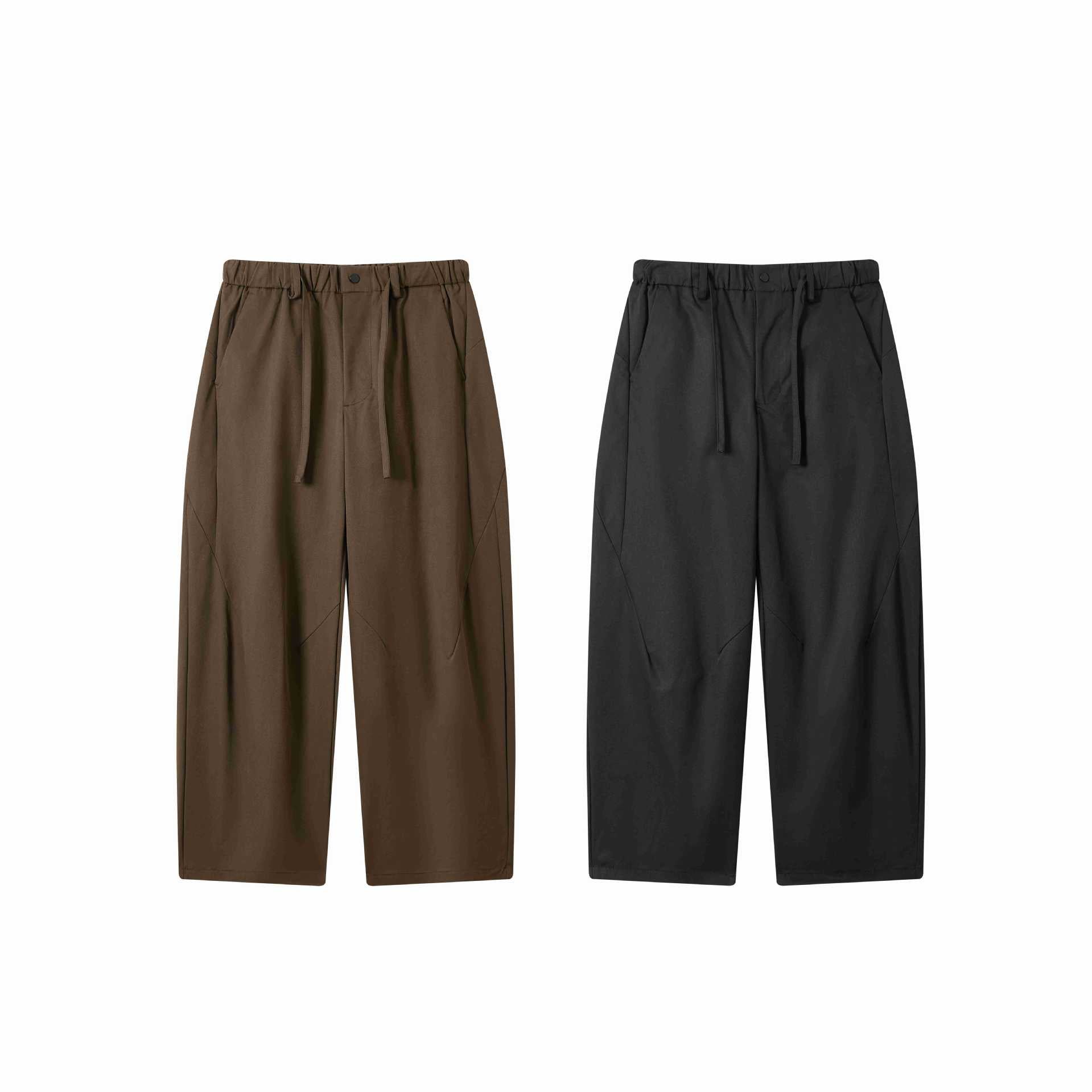 Women's High-Waisted Cropped Pants with Elastic Waistband and Distinctive Seaming
