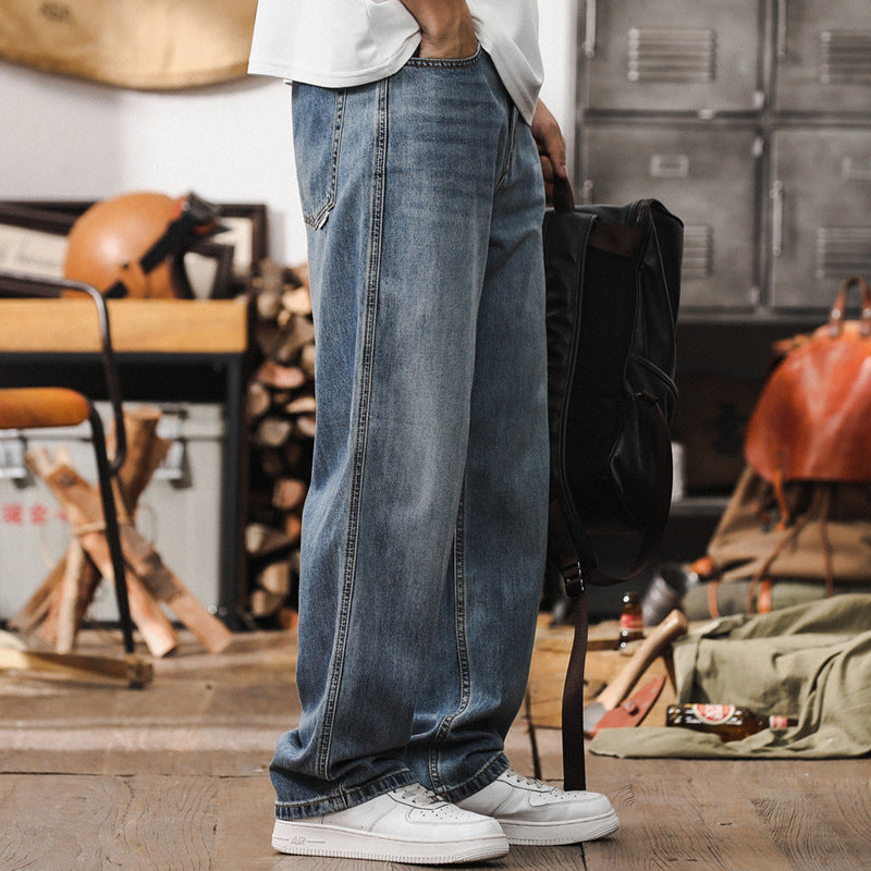 Herren Lockere Straight‑Leg Denim‑Jeans mit leichter Used‑Waschung und tiefem Schritt Chichicherry