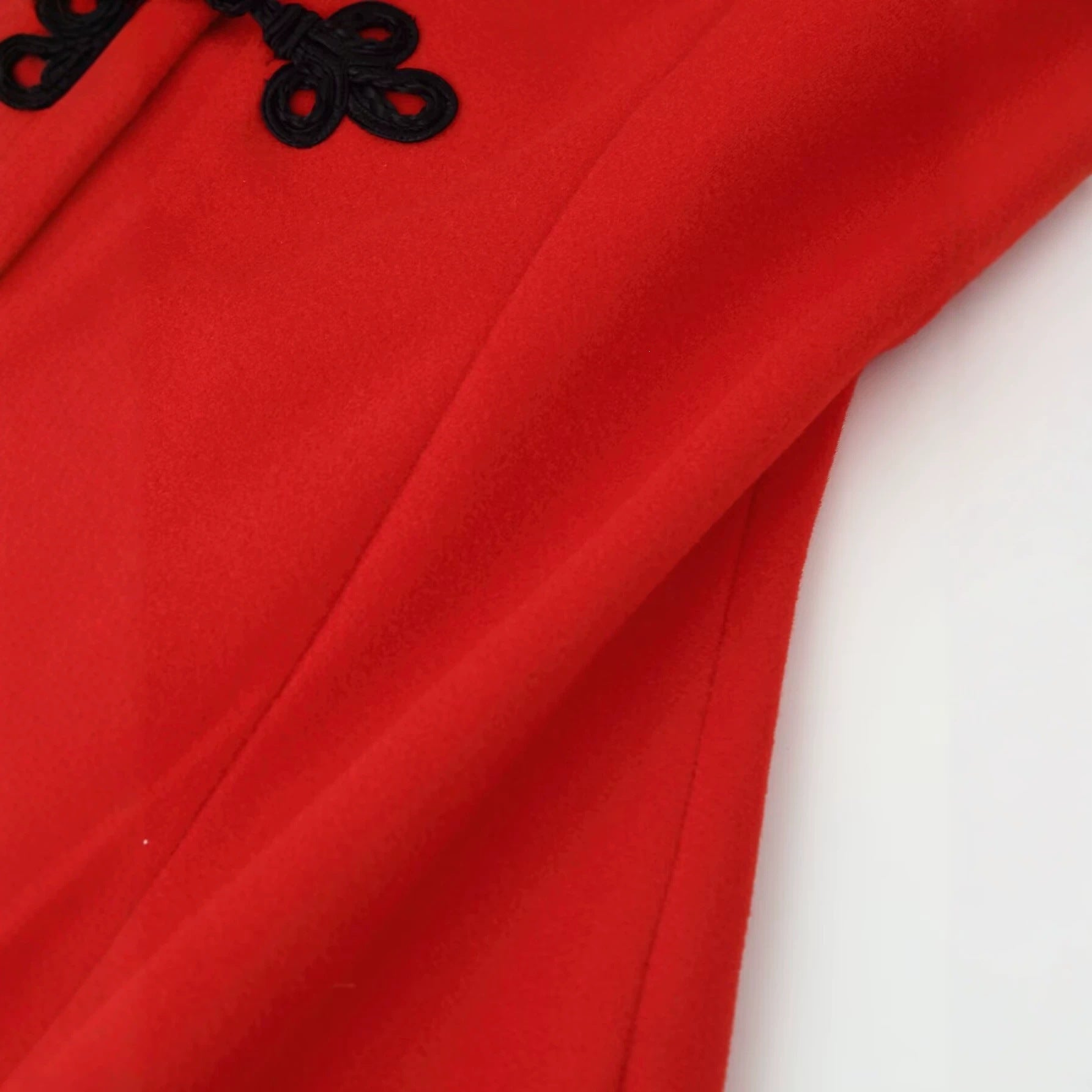 Women's Tailored Short Jacket in Mandarin Style with Keyhole Neckline and Decorative Knot Closures Chichicherry