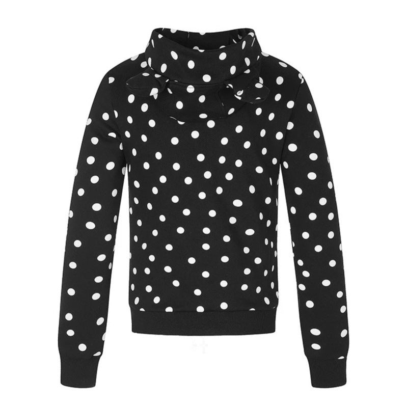 Women's Figure-Hugging Hooded Sweat Jacket with Polka Dot Pattern, Metal Front Zipper and Kangaroo Pockets Chichicherry