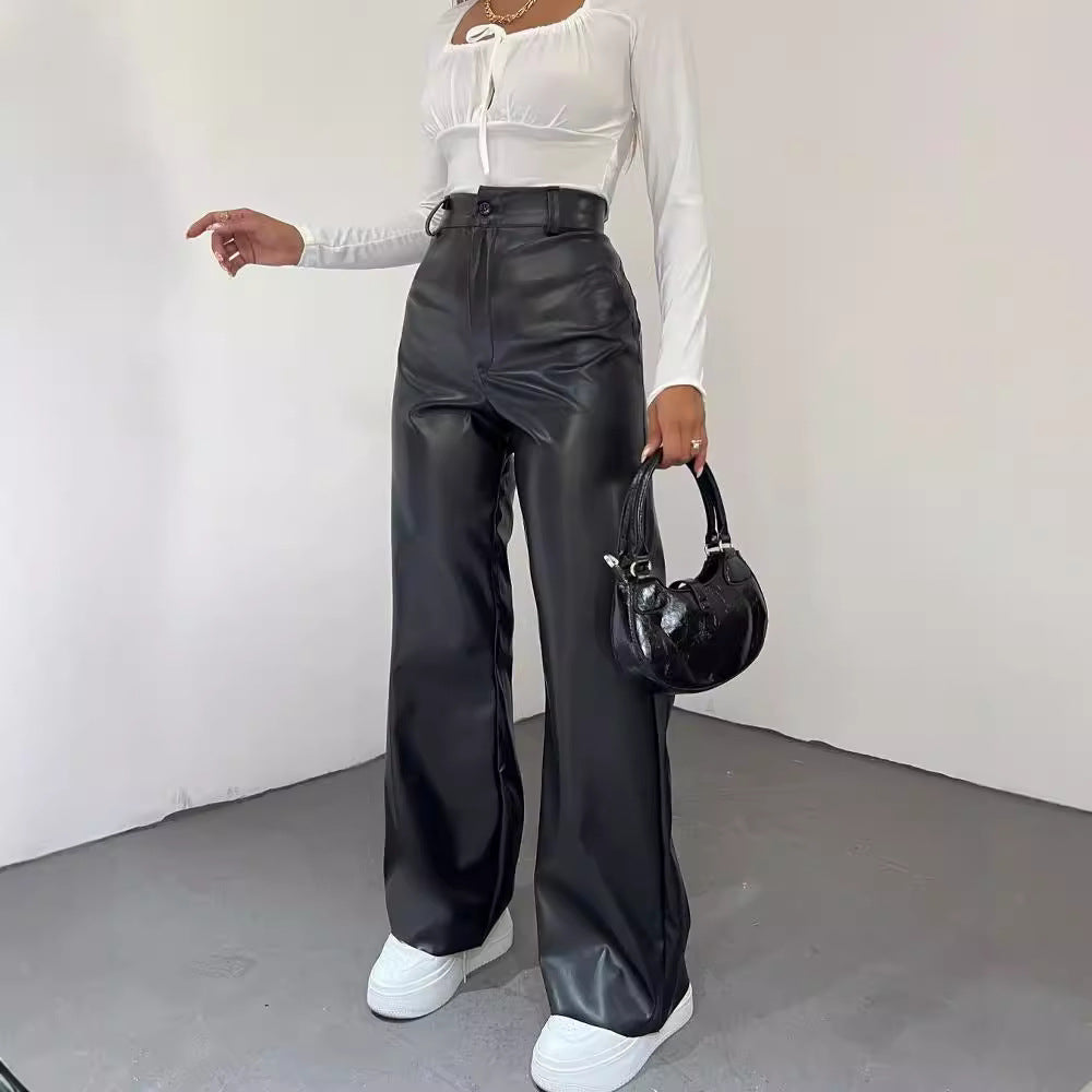 Damen Weite High-Waist-Hose aus Satinoptik mit weitem Bein Chichicherry