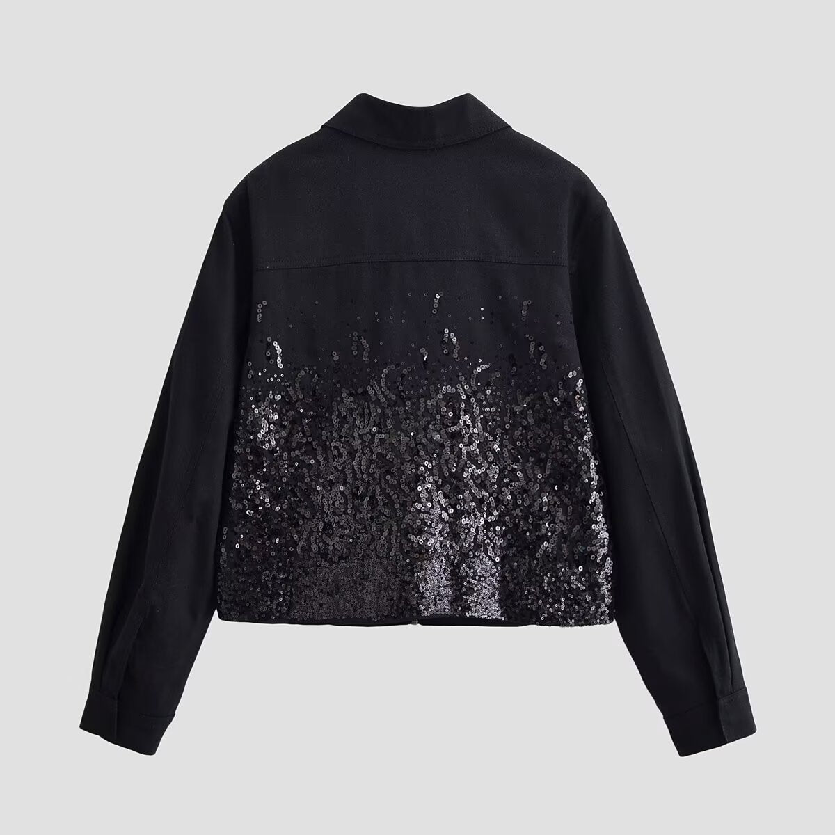 Women's short jacket with full-length zipper and gradient sequin trim Chichicherry