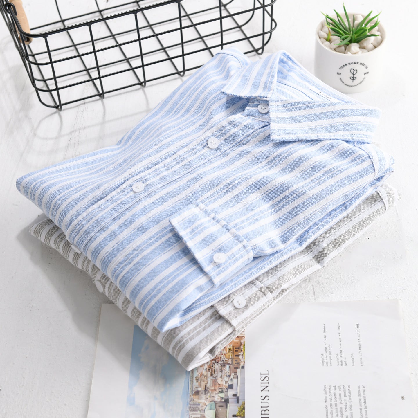 Men's Long-Sleeve Cotton-Linen Striped Shirt in Relaxed Fit with Flap Chest Pocket Chichicherry