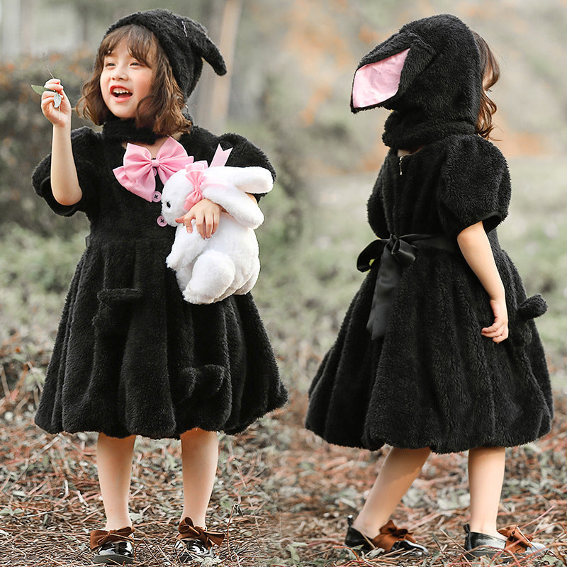 Girl plush bunny costume with hood and large ears detail Chichicherry