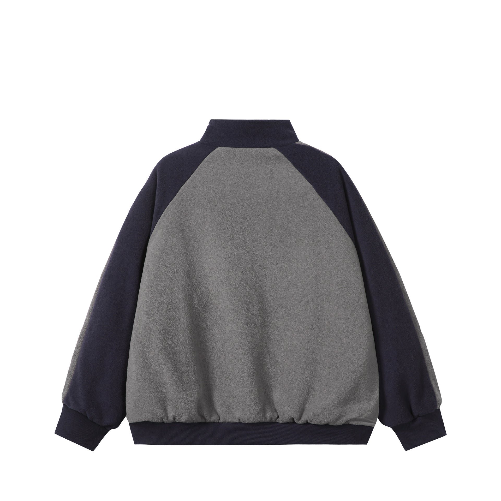 Unisex Boxy Fleece Jacket with Front Zipper, Stand Collar and Flap Pockets Chichicherry