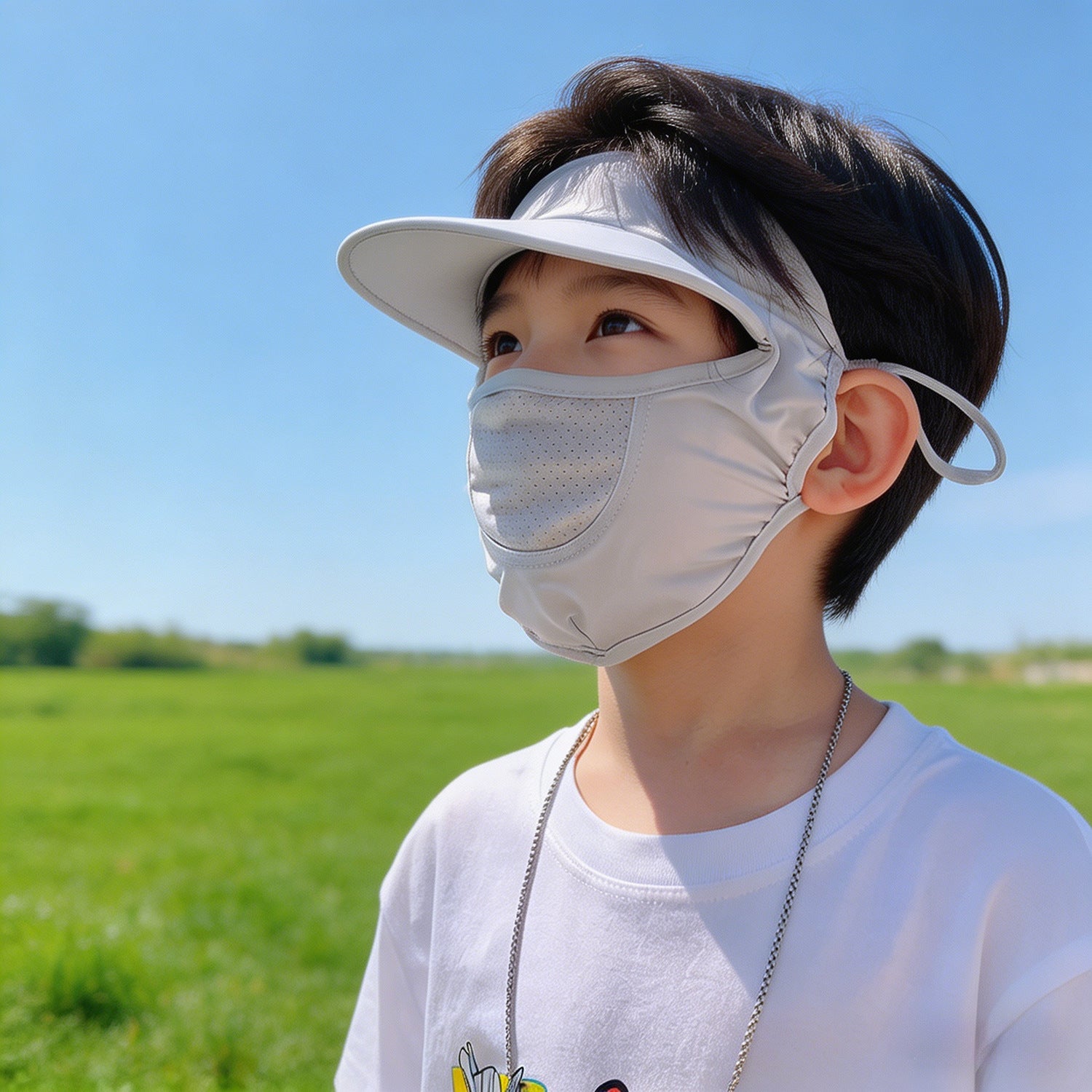 Women's sun protection visor with integrated breathable face mask and adjustable neck draw Chichicherry