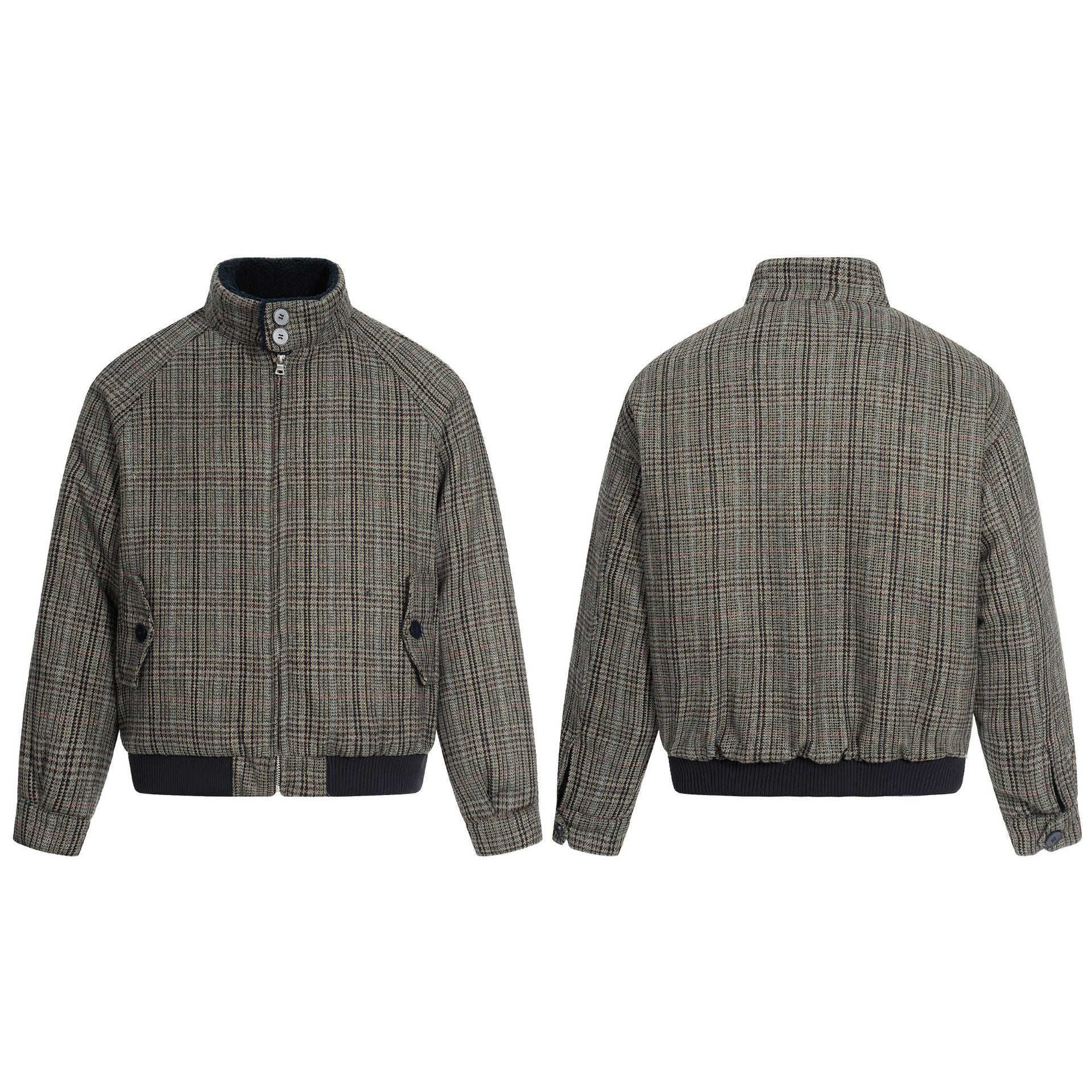 Men's Short Cut Glencheck Blouson with Funnel Neck and Ribbed Cuff Chichicherry