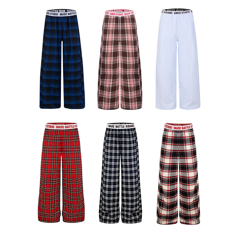 Ladies Wide Lounge Pants with Check Pattern and Elastic Logo Waistband Chichicherry