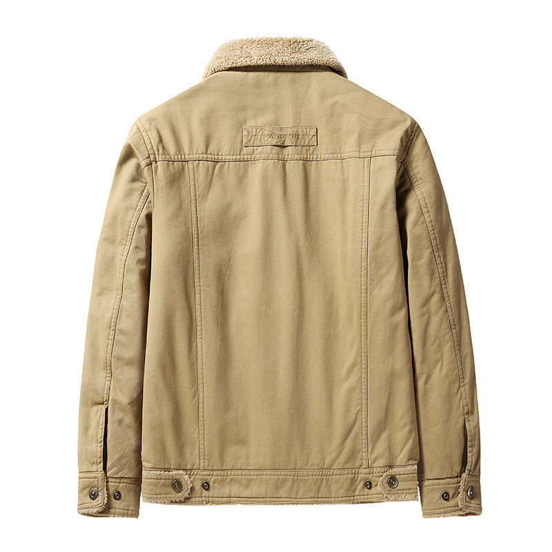 Men's robust canvas work jacket with teddy fleece lining and shirt collar Chichicherry