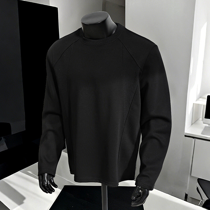 Men's Minimalist Long Sleeve Sweatshirt with Raglan Sleeves and Clean-Cut Round Neck Chichicherry