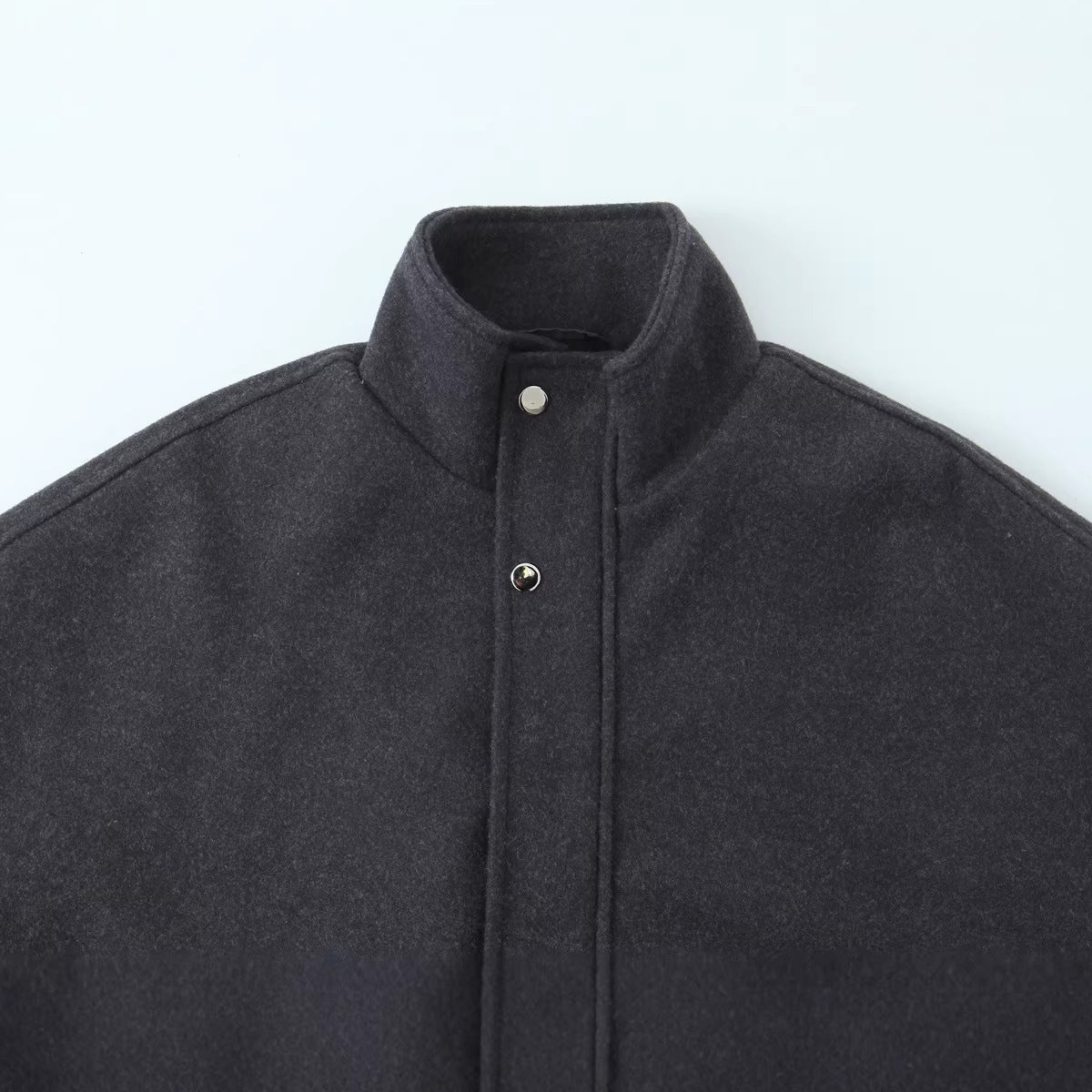 Women's short-cut wool blouson jacket with stand-up collar, snap button placket, and elastic hem Chichicherry