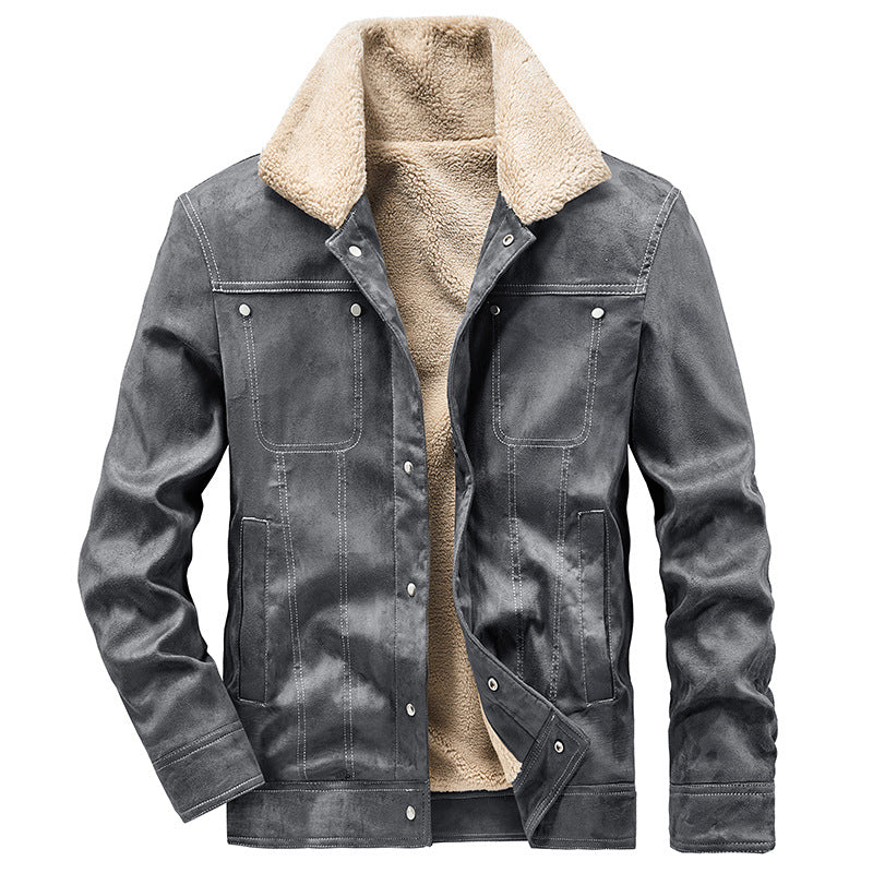 Men's Padded Trucker Jacket in Suede Look with Sherpa Collar Chichicherry