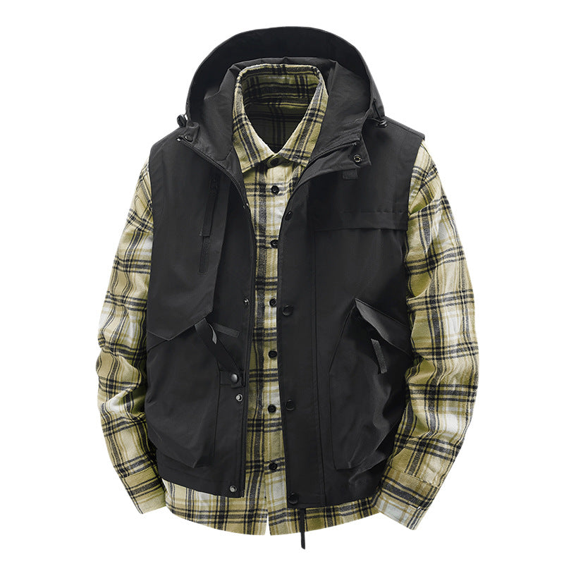 Men's utility vest with hood, water-repellent outer layer and multifunction pockets Chichicherry