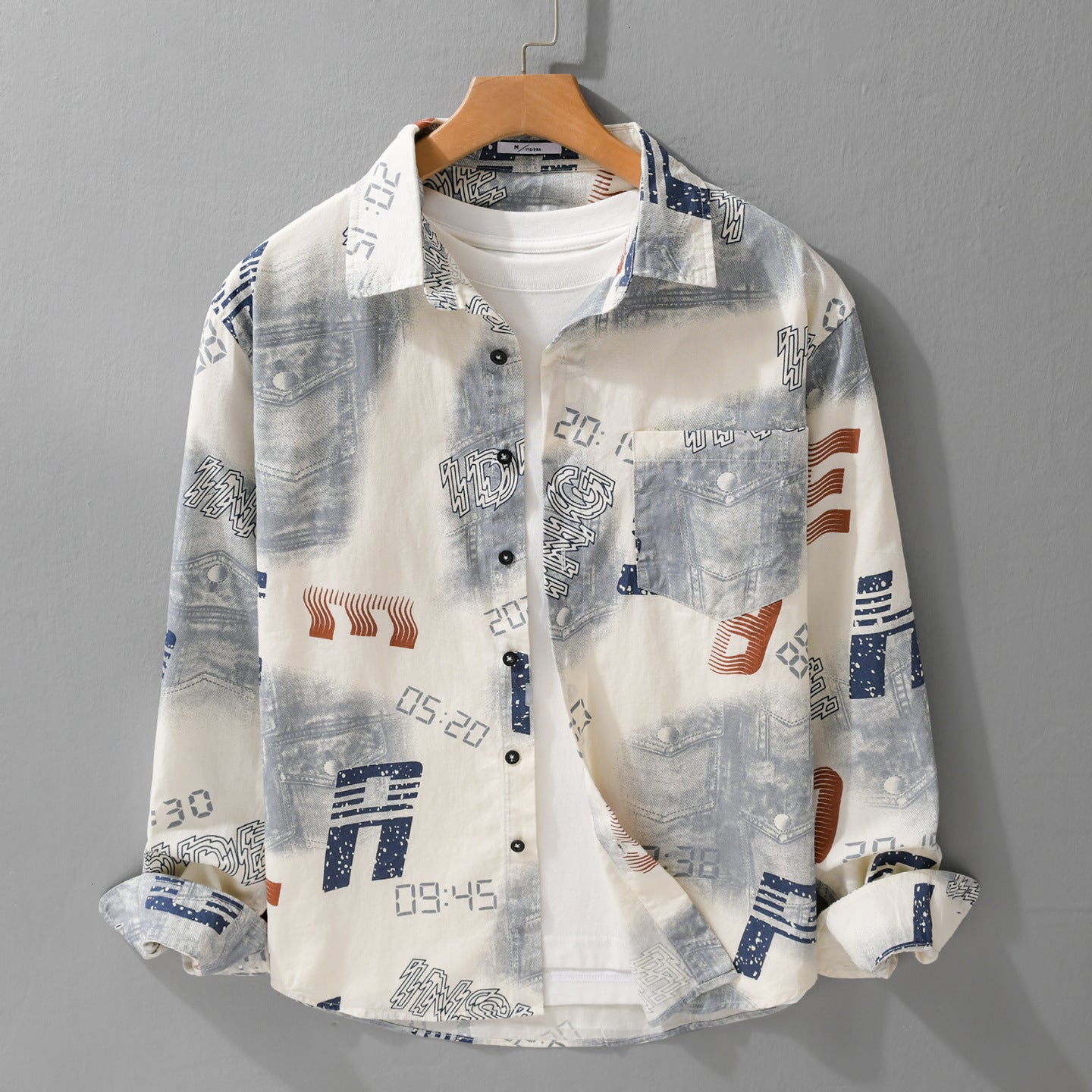 Men's Graphic Print Overshirt in Relaxed Fit with Chest Pockets Chichicherry
