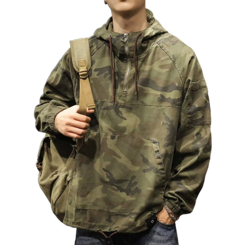Herren Kapuzen-Anorak mit Halbzip, Kängurutasche und Tunnelzugsaum Chichicherry