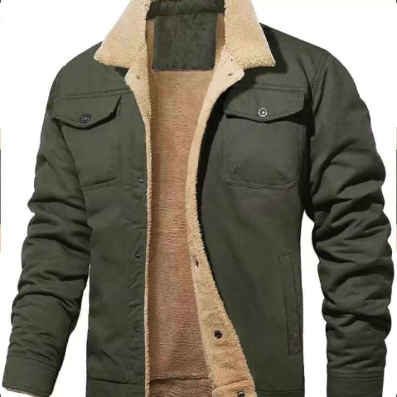 Men's Sherpa-lined canvas trucker jacket with teddy fur lining and shirt collar Chichicherry