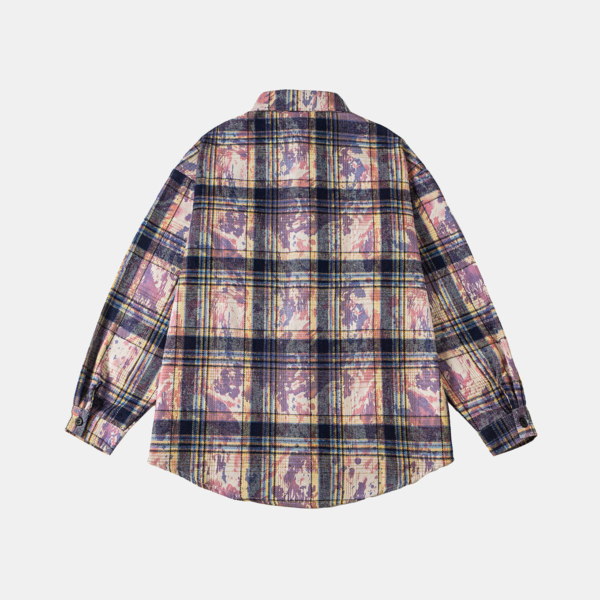 Unisex Overshirt Shirt Jacket in checked cotton blend with artistic paint effect Chichicherry