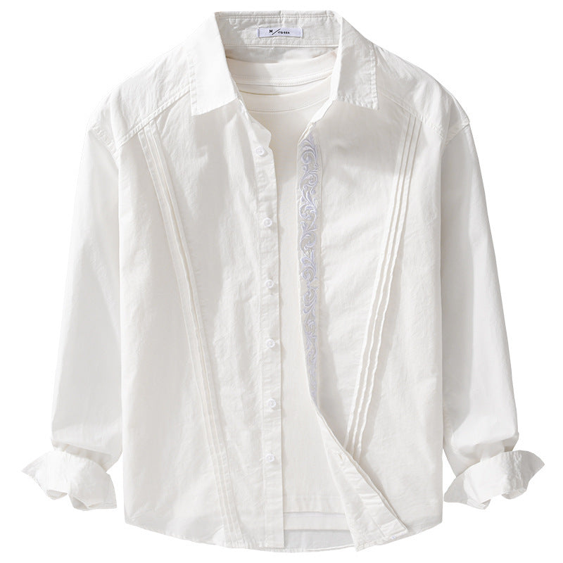 Women's cotton blouse with pleats, embroidery detail and relaxed-fit drape