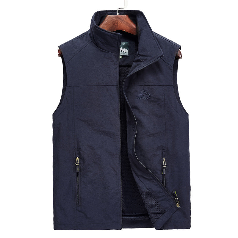 Men's Lightweight Breathable Outdoor Utility Vest with Stand-up Collar, Zipper Pockets, and Mesh Lining Chichicherry